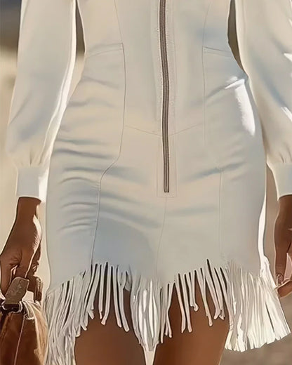Rittika - Rochie Cu Fermoar și Tiv Cu Franjuri
