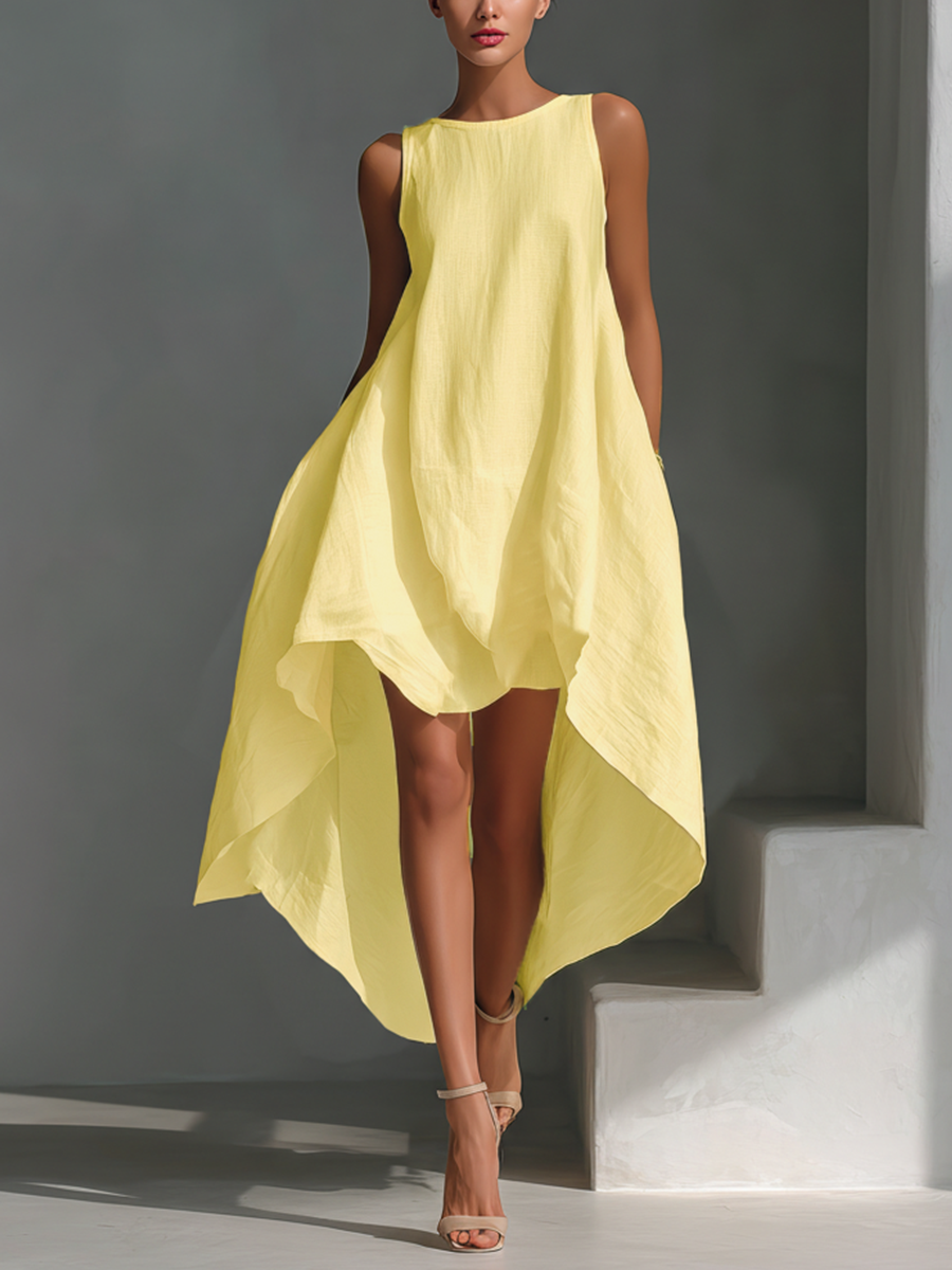 Alyna – Rochie Midi Fără Mâneci, Cu Tiv Asimetric