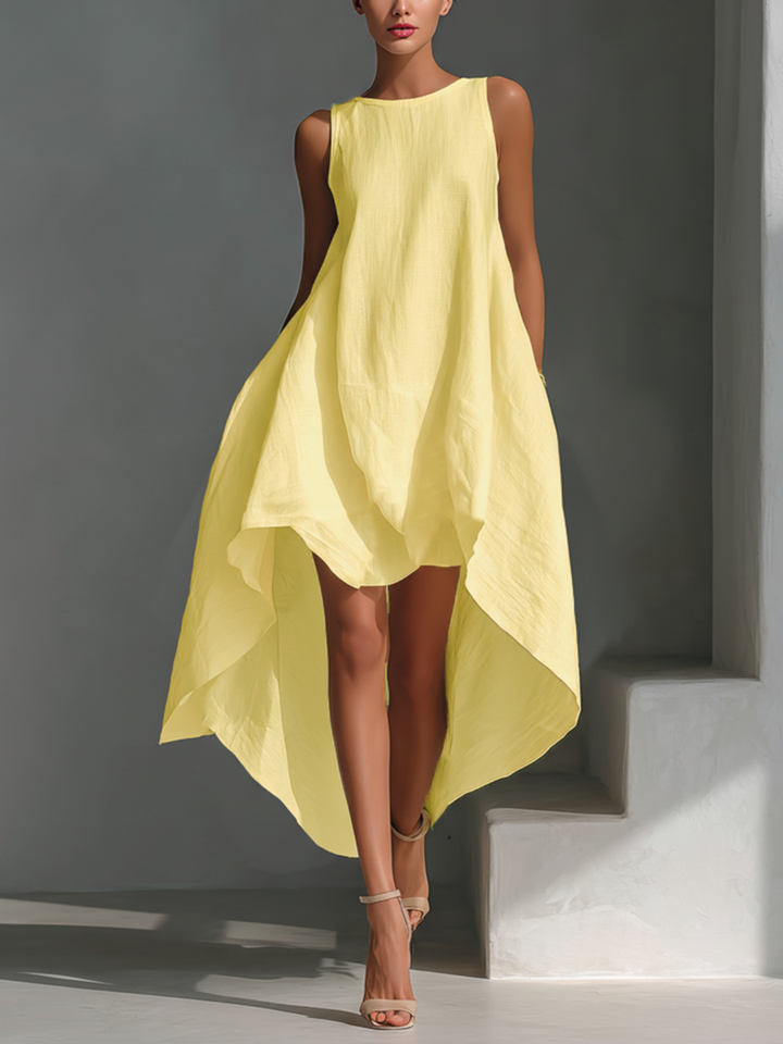 Alyna – Rochie Midi Fără Mâneci, Cu Tiv Asimetric