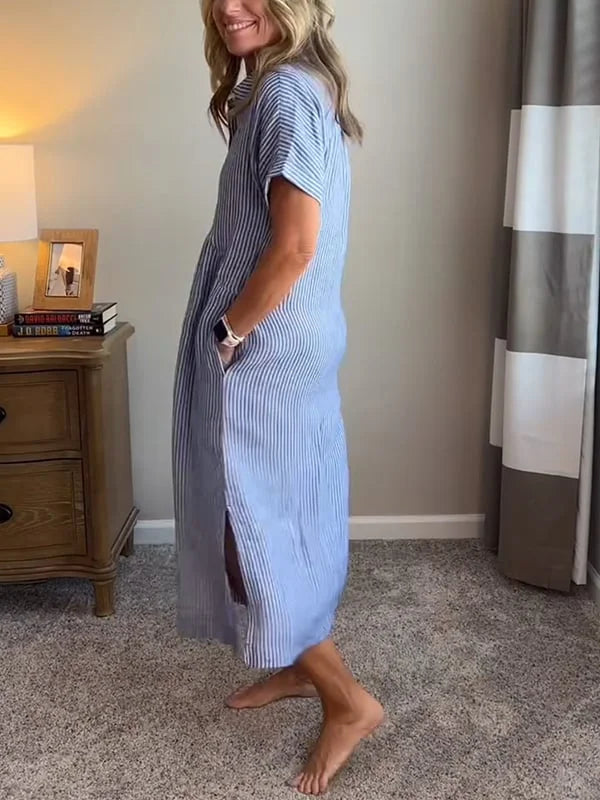 Samara - Cămașă Rochie Elegantă Cu Dungi