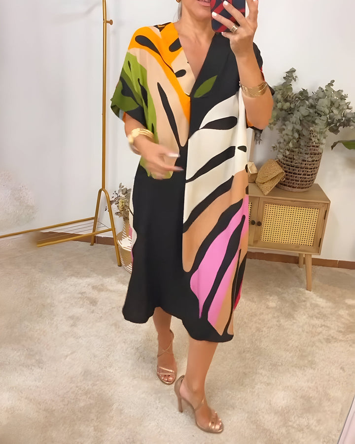 Madeline - Rochie Cazual Colorată Cu Decolteu în V