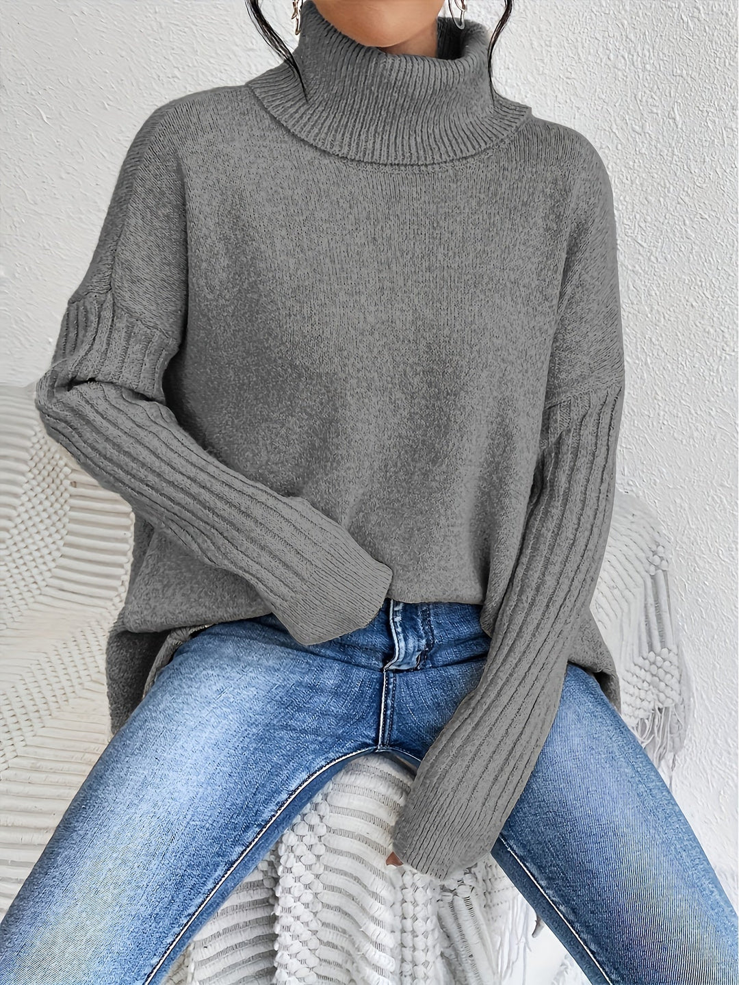 Tahlia - Pulover Casual Cu Mâneci Lungi și Guler înalt