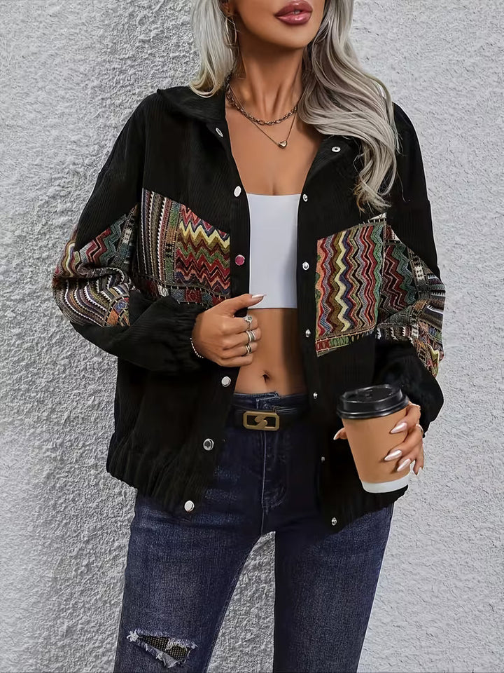 Denyque - Jachetă cu Patchwork Geometric Multicolor și Revere