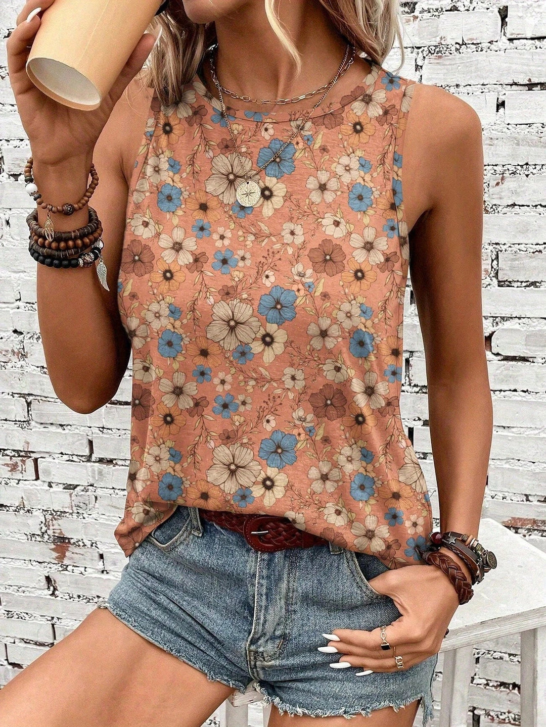 Lilou - Top Casual De Vară Cu Imprimeu Floral