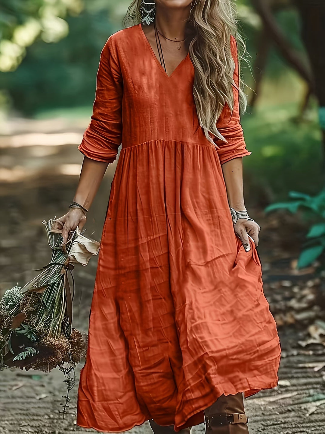 Shirron – Rochie Lungă La Modă Cu Decolteu în V