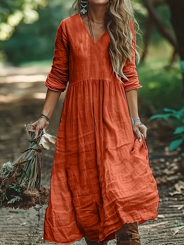 Shirron – Rochie Lungă La Modă Cu Decolteu în V