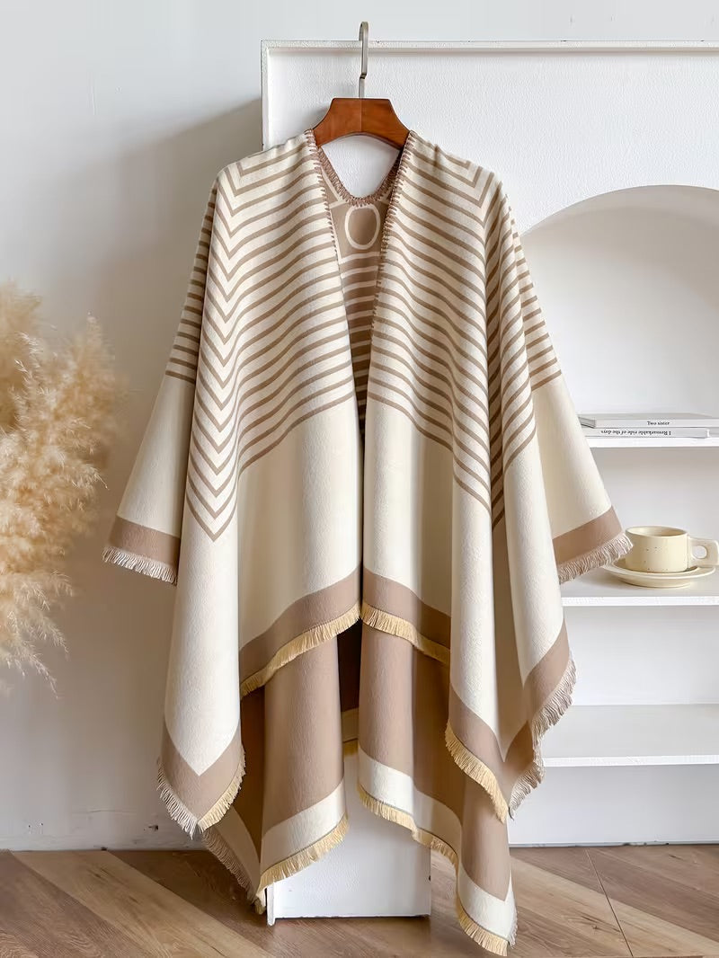 Taisija - Șal Reversibil Din Jacquard Cu Dungi Din Imitație De Cașmir