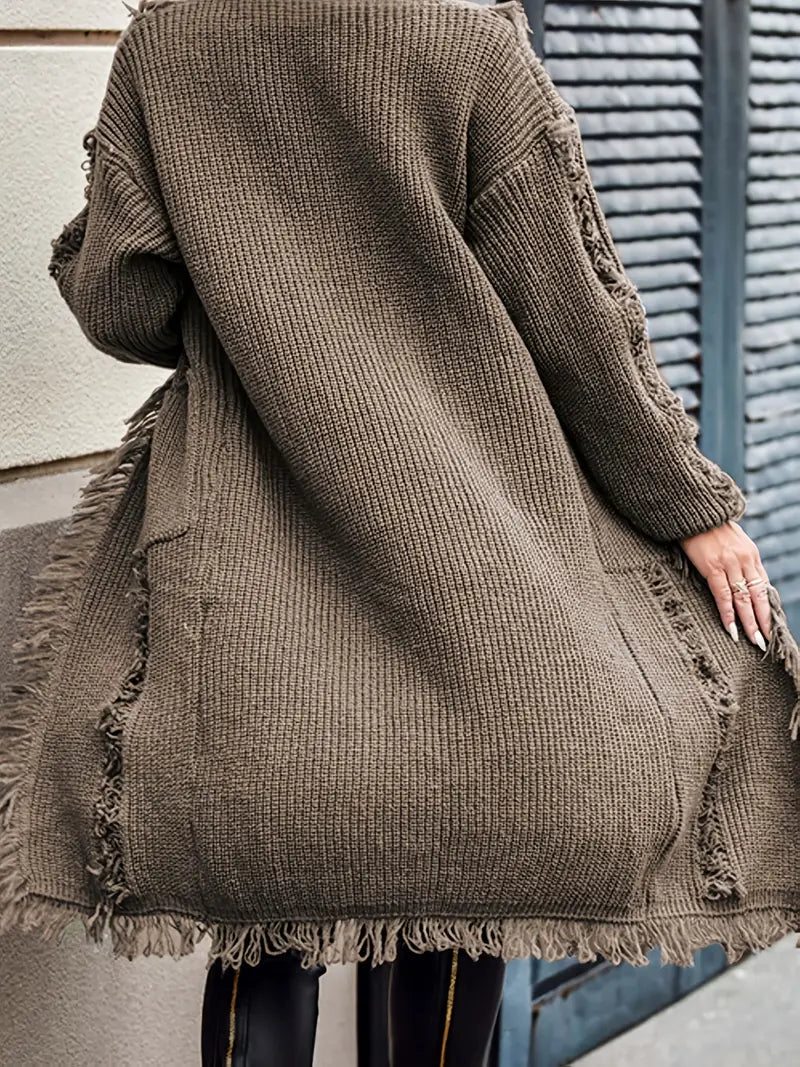 Ramziya - Elegant Lung Ciucure Cardigan Cu Buzunar