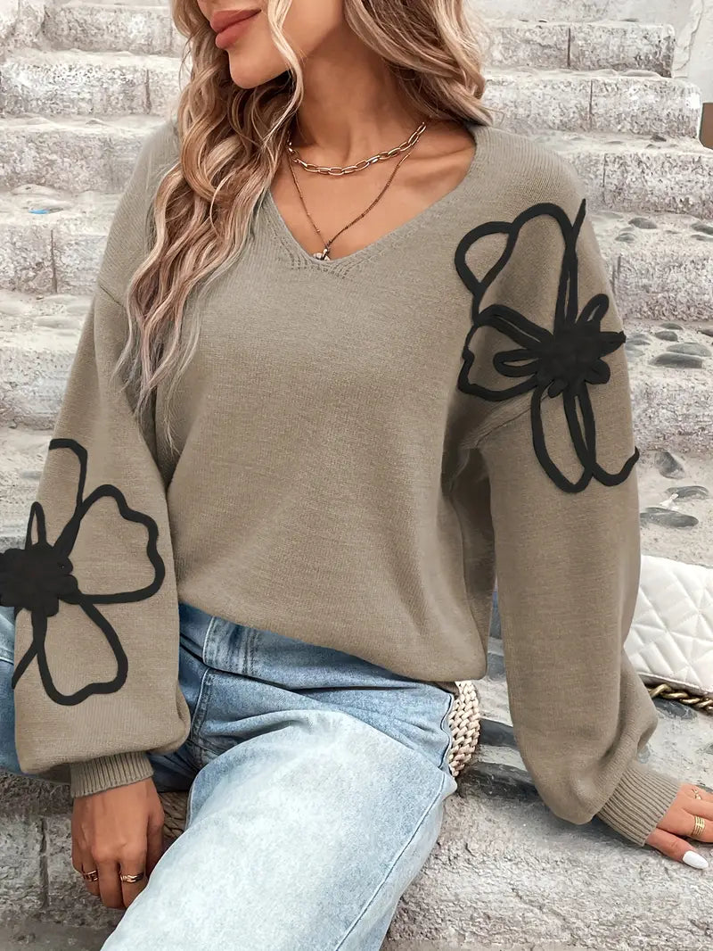 Semira - Pulover Cu Mâneci Lungi Si Broderie Floare