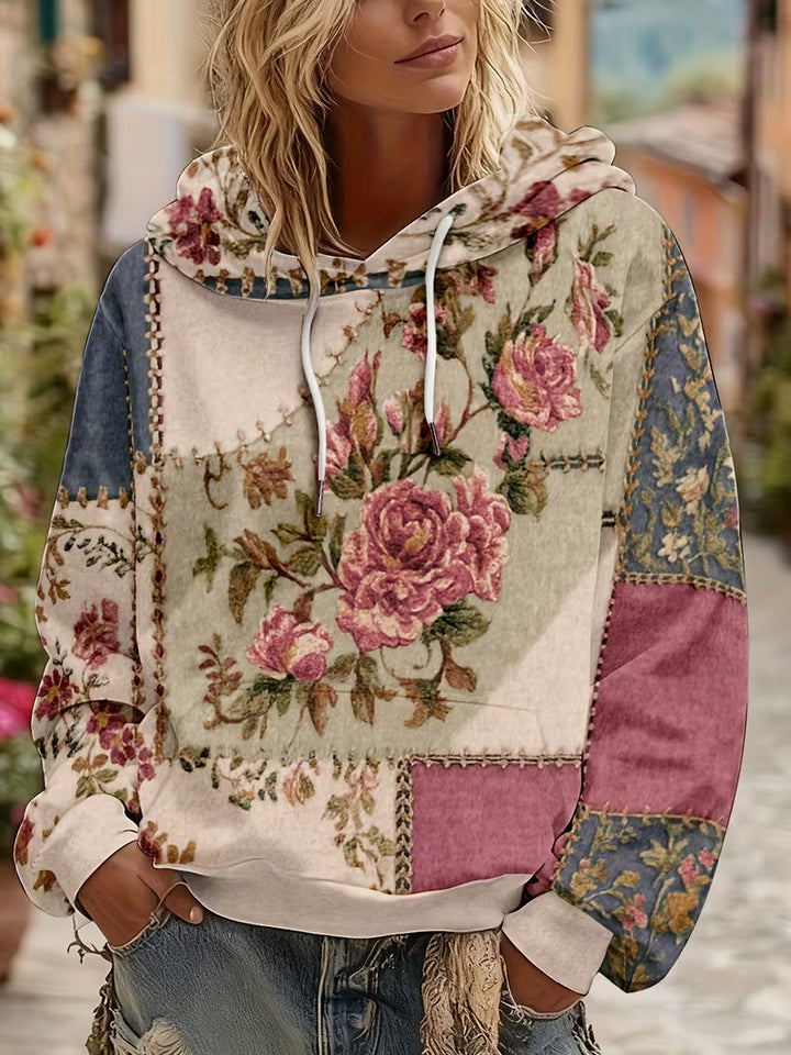 Norella - Bluză Cu Mâneci Lungi Și Glugă, Cu Imprimeu Floral În Stil Patchwork