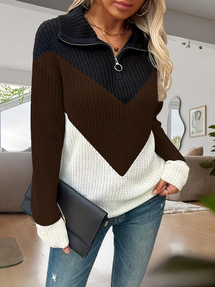 Fagina – Pulover Elegant Tricotat, Cu Fermoar PE Jumătate
