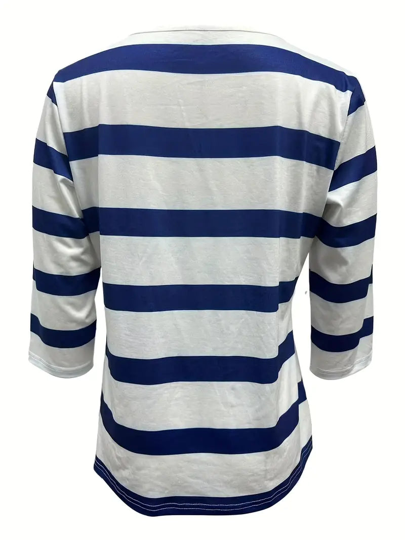 Dakota - Tricou Casual Cu Decolteu în V și Imprimeu Cu Dungi