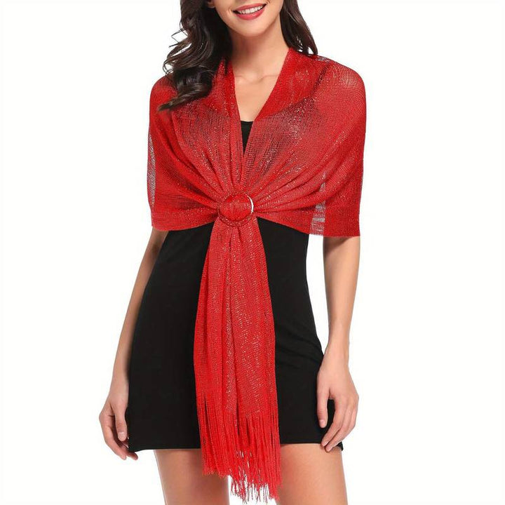 Shoshana - Șal Decorativ Elegant Cu Franjuri Din Dantelă și Eșarfe Metalice