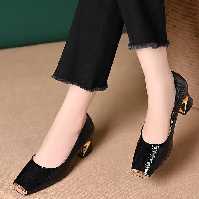 Merja – Pantofi Cu Toc Gros Și Model De Piele De Șarpe