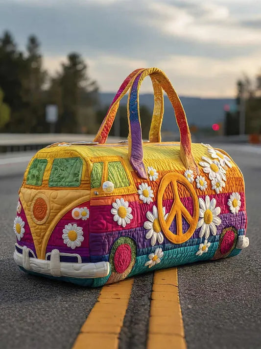 RetroBloom - Geantă de Călătorie Matlasată cu Imprimeu Vintage de Rulotă