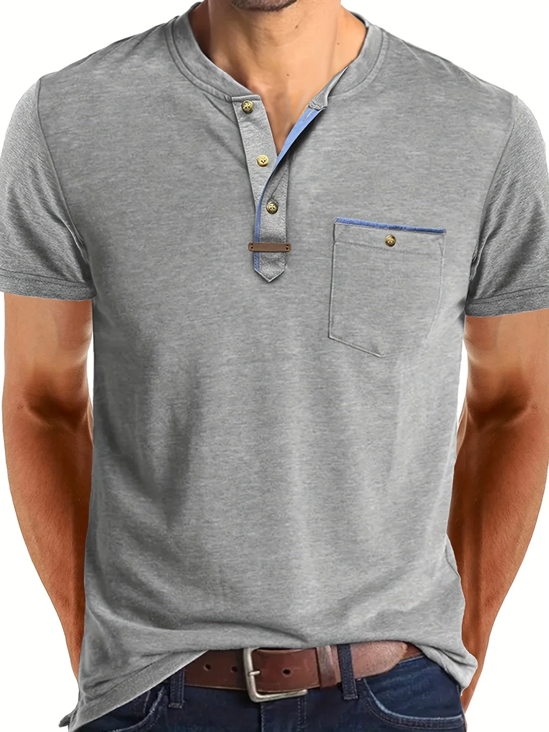 Saxon - Tricou Elegant Cu Guler Rotund și Buzunar
