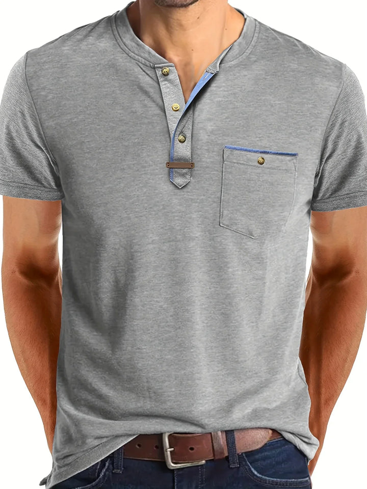 Saxon - Tricou Elegant Cu Guler Rotund și Buzunar