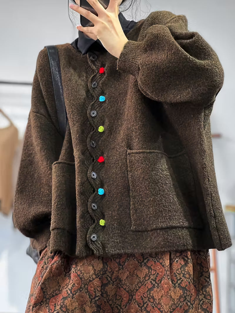 Kynza - Cardigan Supradimensionat Cu Nasturi Colorați In Față