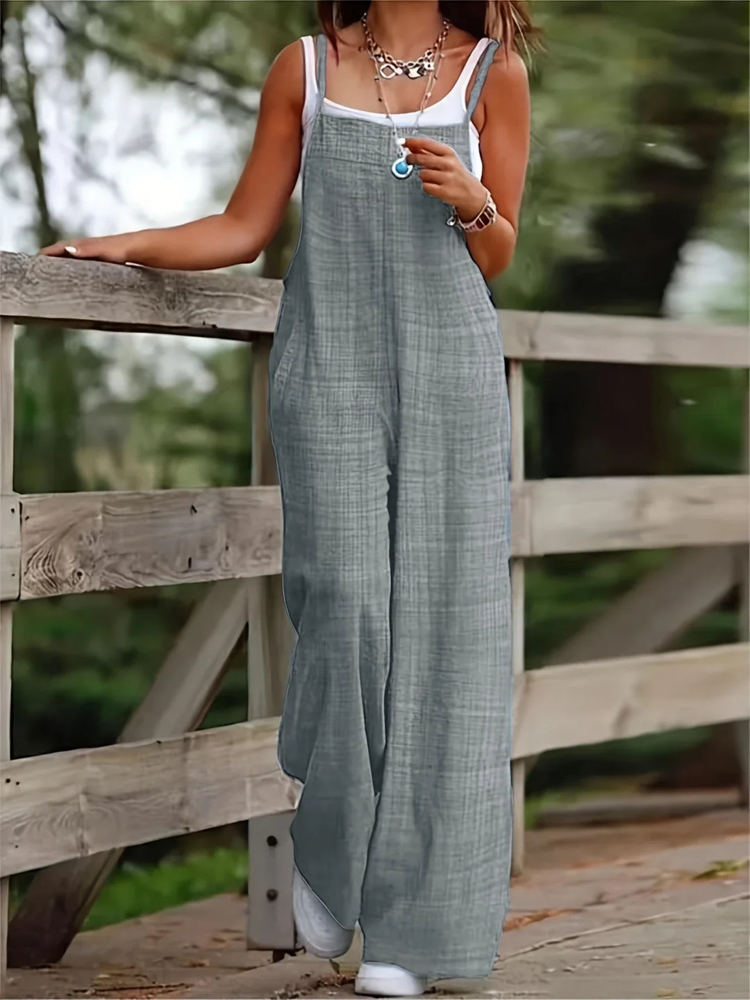 Annia - Salopetă Casual Cu Picioare Largi Si Buzunare