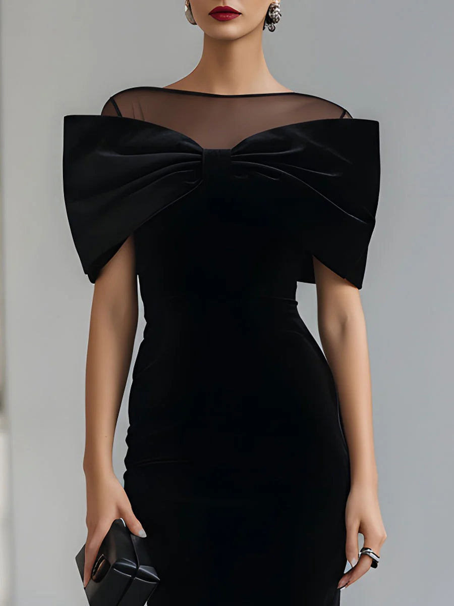 Inkeri - Rochie Midi Dramatică Din Catifea Cu Fundă
