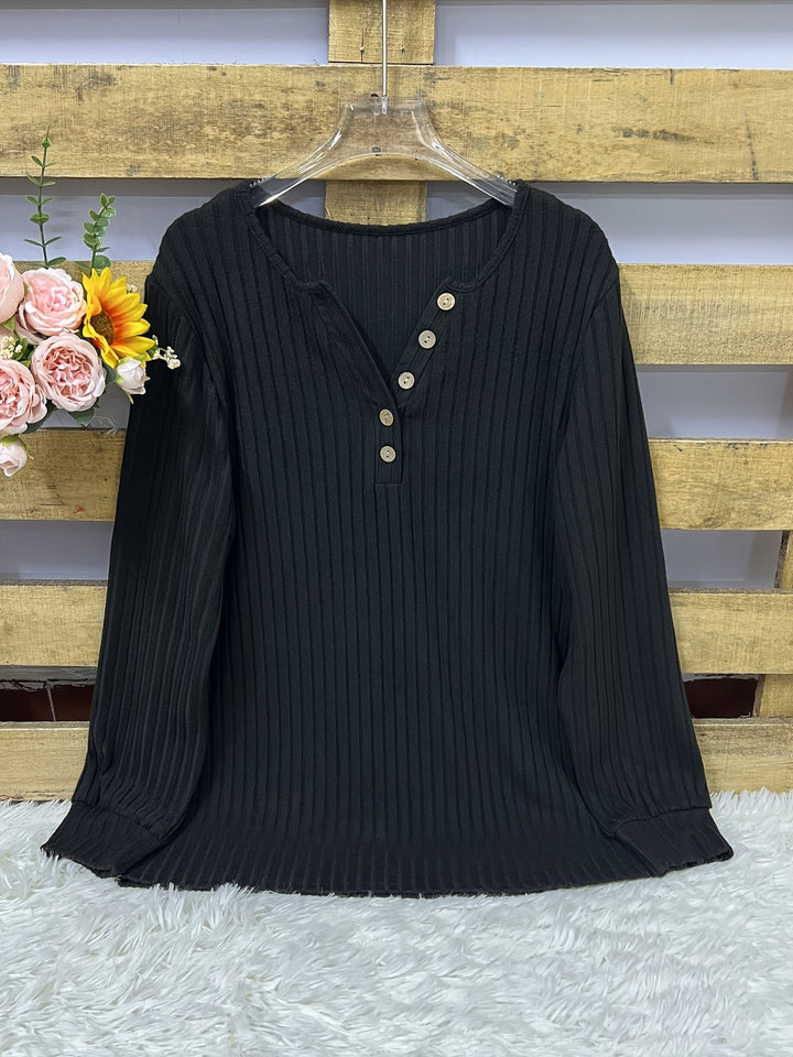 Keeler - Tricou Henley Cu Mâneci Lungi Cu Nervuri Și Nasturi