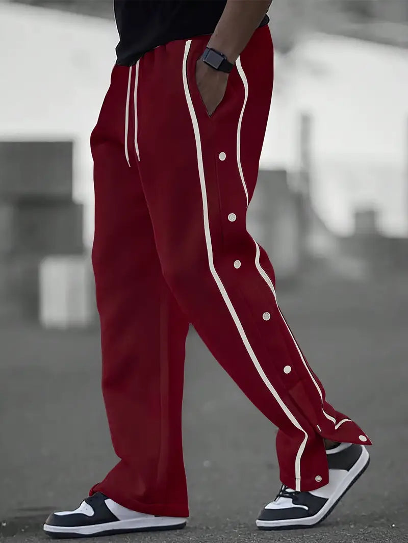 Mendis - Pantaloni Sport Casual Cu Rroi Drept și Nasturi Cu Capsă