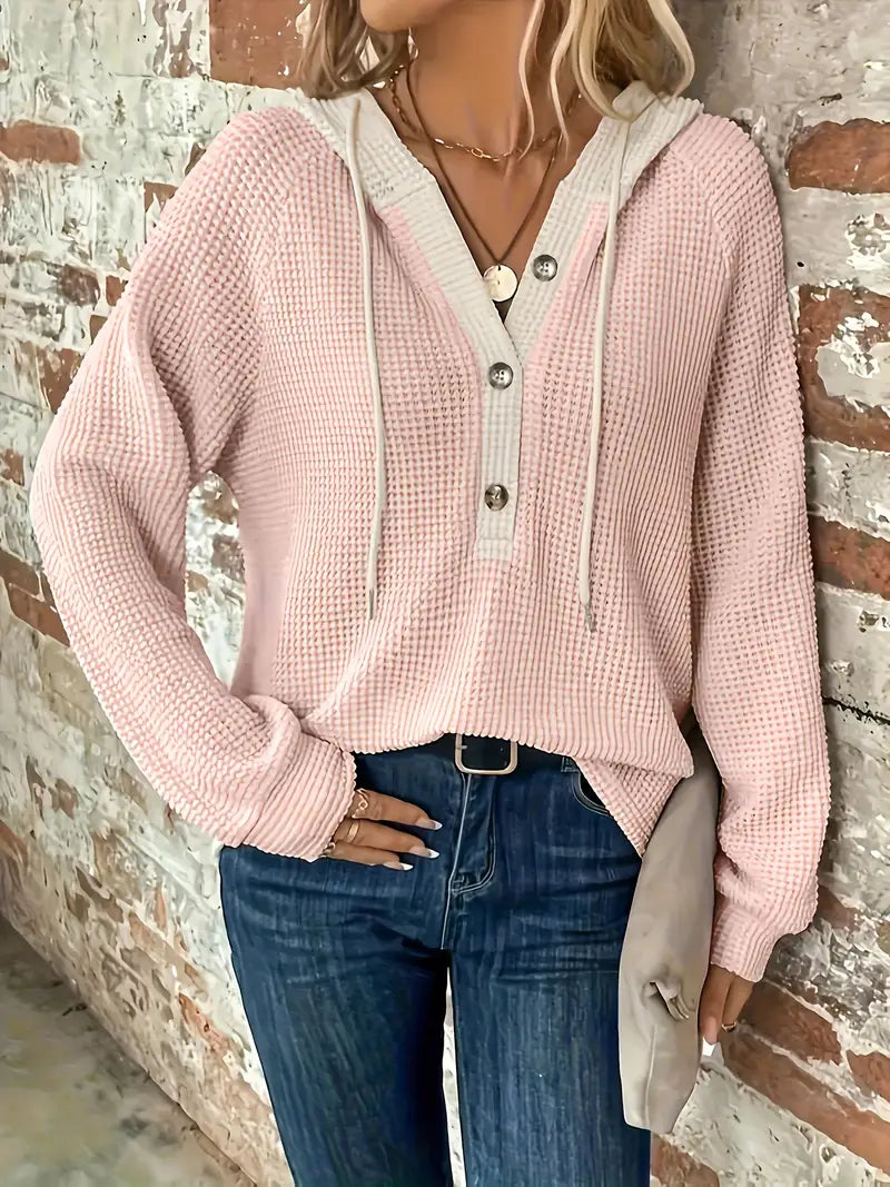 Snezhana - Hanorac Cu Mâneci Lungi Nasturi în Față și Glugă Cu șnur