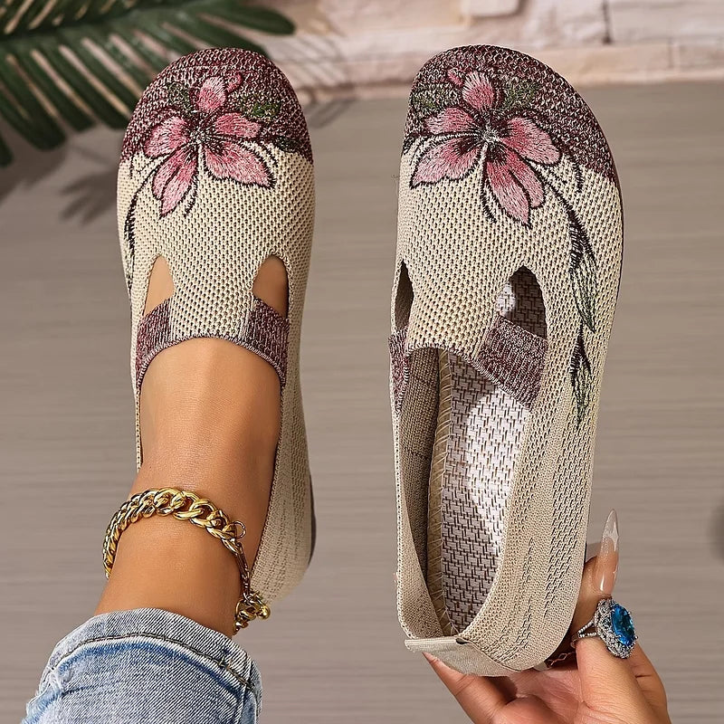 Martine – Pantofi Din Tricot Cu Broderie Florală Din Material Respirabil