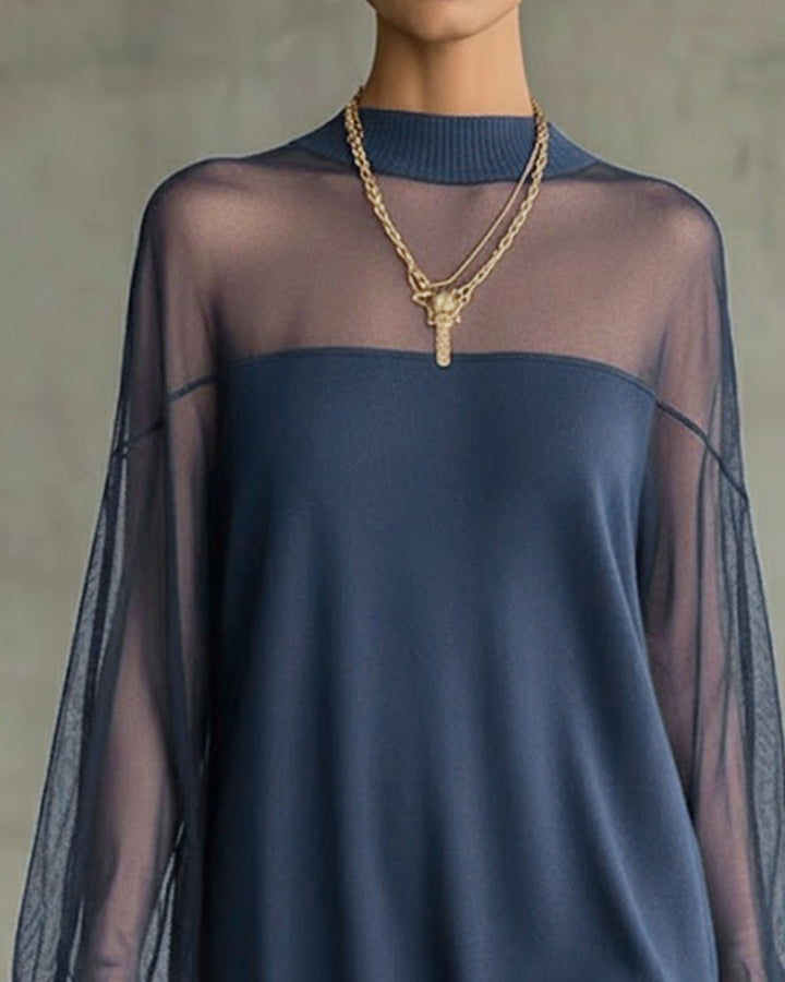 Yenaya - Rochie mini din Tricot cu Mâneci lanternă