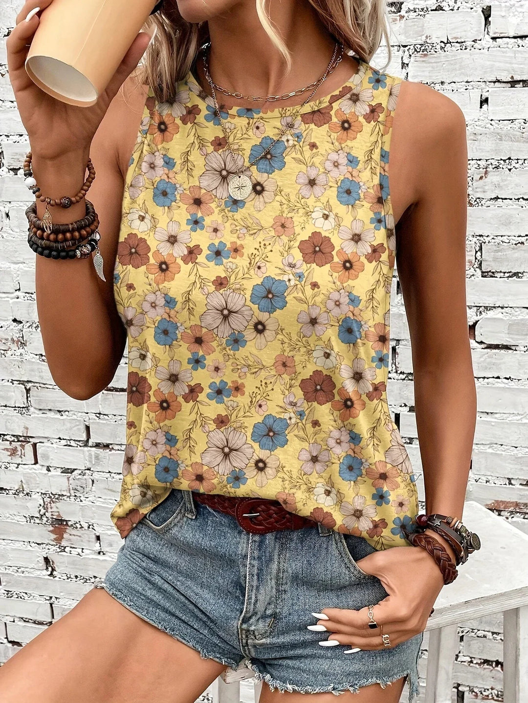 Lilou - Top Casual De Vară Cu Imprimeu Floral