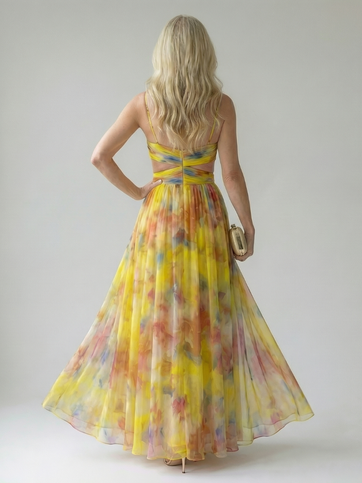Xeenia - Rochie Maxi Elegantă Din șifon Cu Decupaje