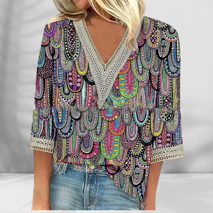 Maricela - Bluză Boho Cu Imprimeu Floral Și Mâneci Lungi