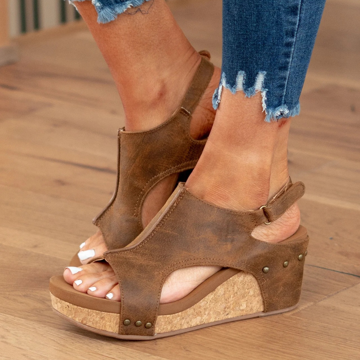 Makrina - Sandale Confortabile Cu Toc în Formă De Pană
