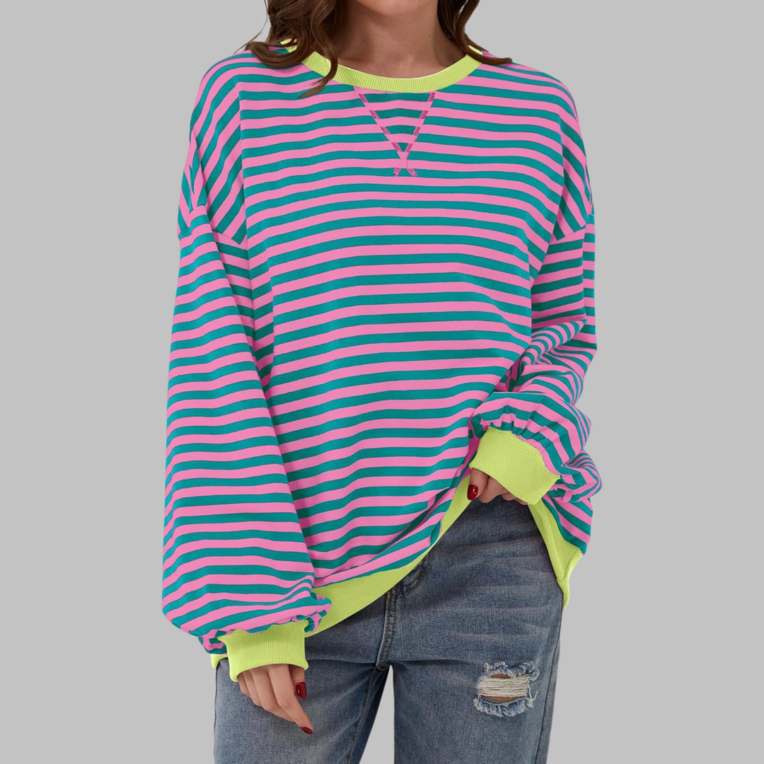 Melorna - Pulover Elegant Cu Mâneci Lungi și Dungi
