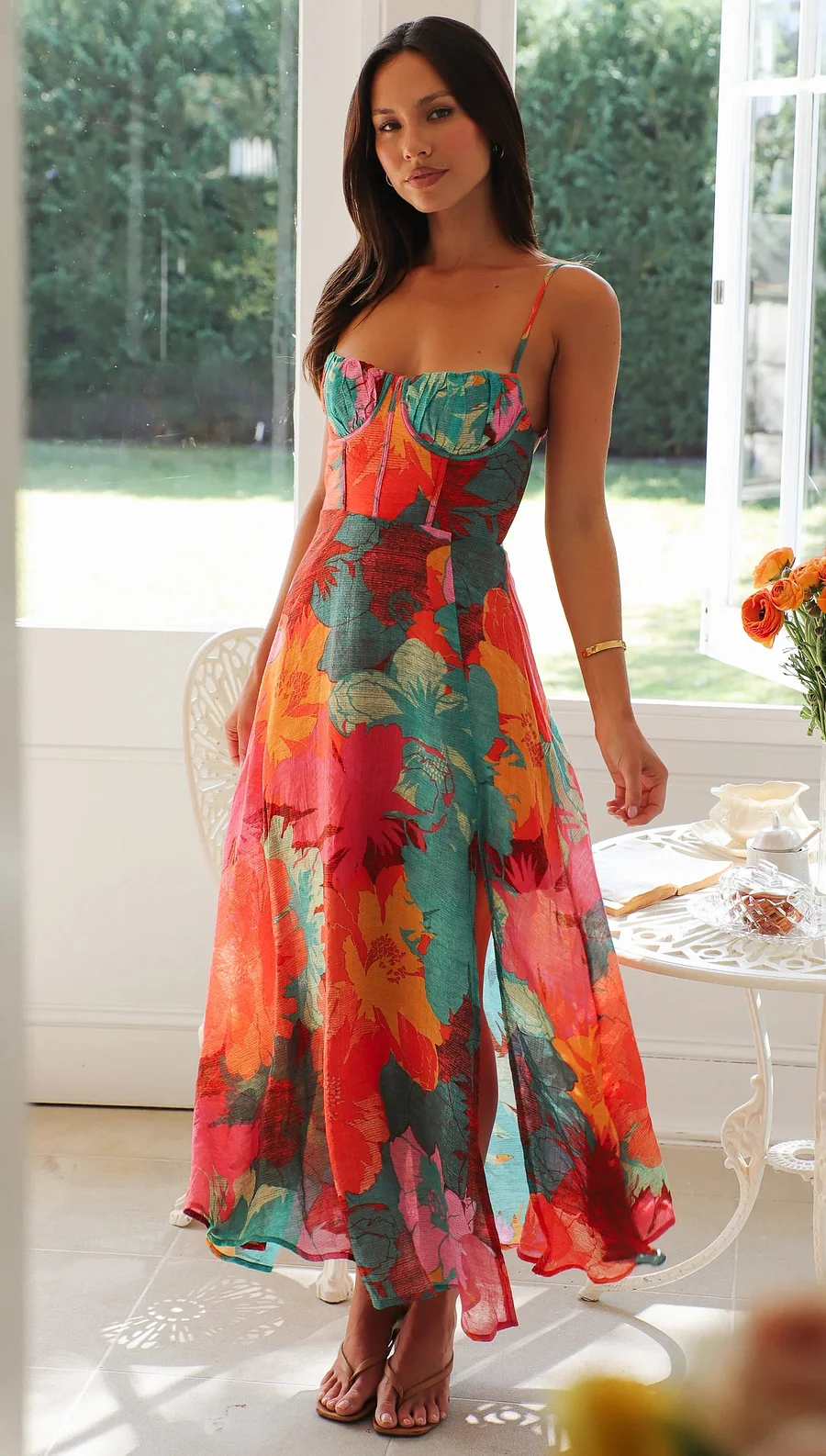 Kaitlyn - Rochie Elegantă De Vară Cu Imprimeu Floral Si Bretele