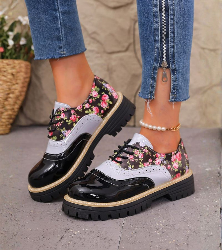Kiela – Pantofi Oxford Cu Imprimeu Floral Și Talpă Groasă Cu Crampoane