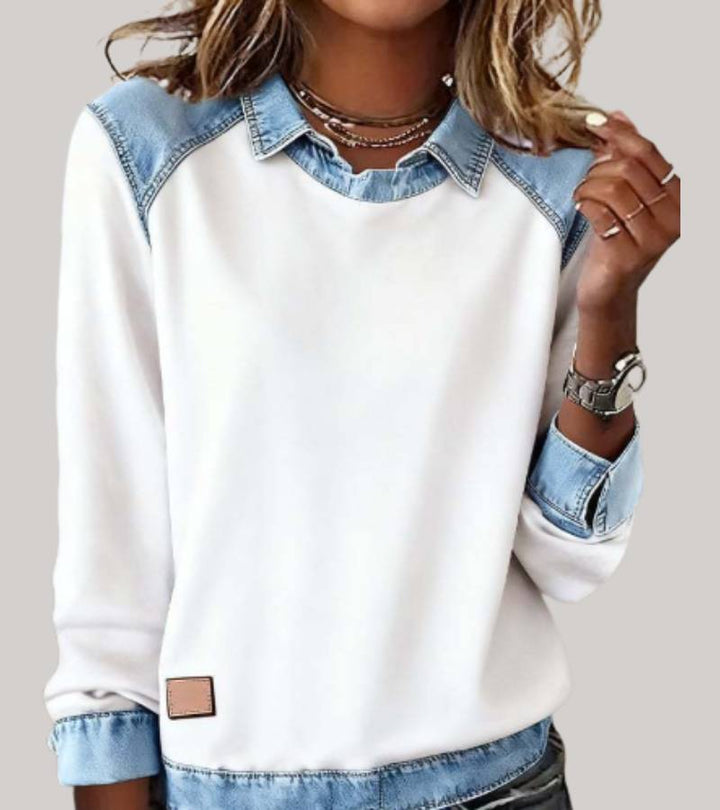 Ravit - Bluză Din Tricot Denim cu Mâneci Lungi
