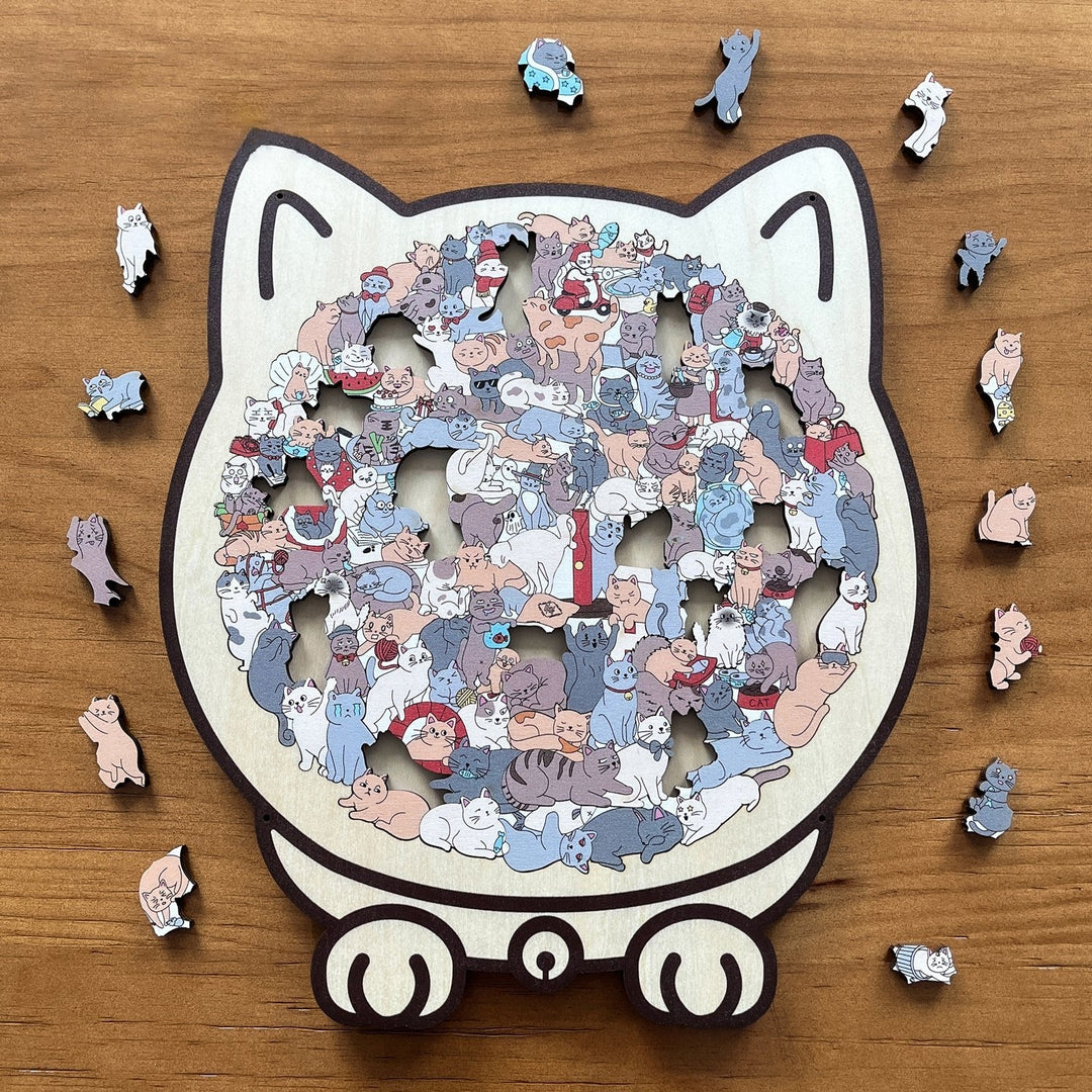 KittyCluster - Puzzle Din Lemn In Formă De Pisică, 135 De Piese