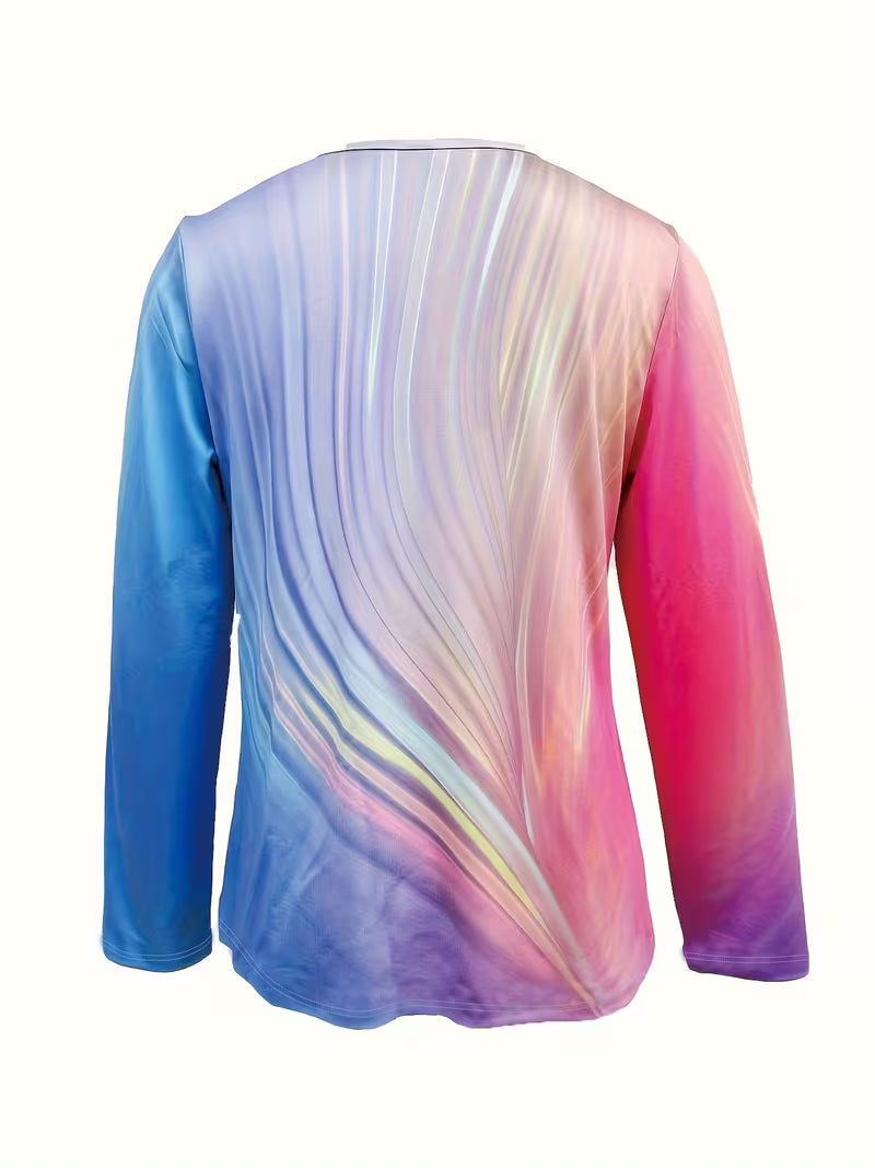 Filona – Bluză cu decolteu în V, vopsită în stil tie-dye, cu efect de degrade