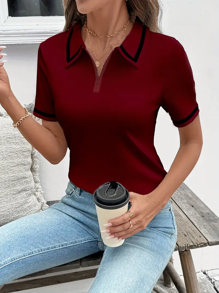 Vasilka - Top Elegant Cu Mâneci Scurte și Guler