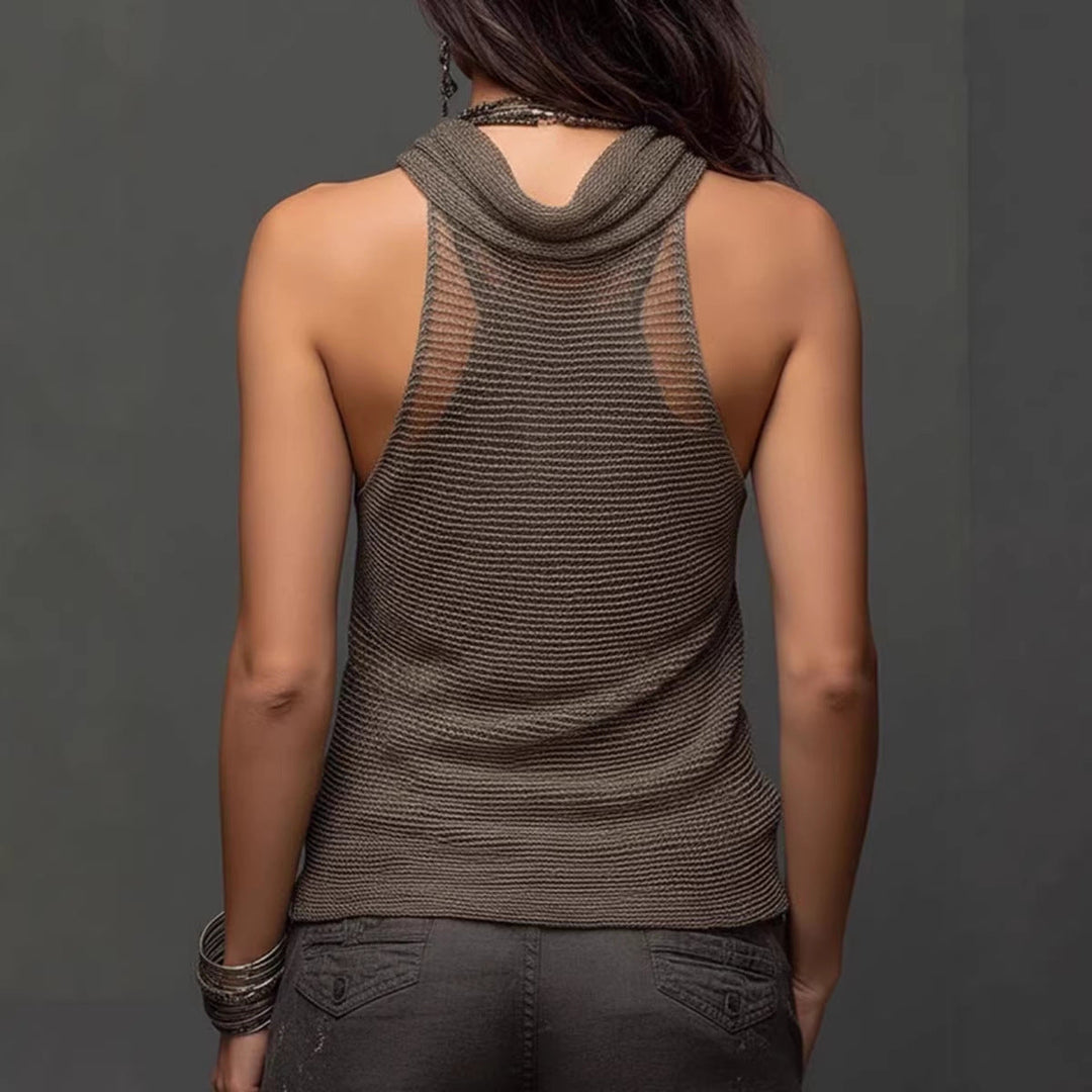 Anjila - Top Halter Din Tricot Cu Plasă Dublă, în Două Nuanțe