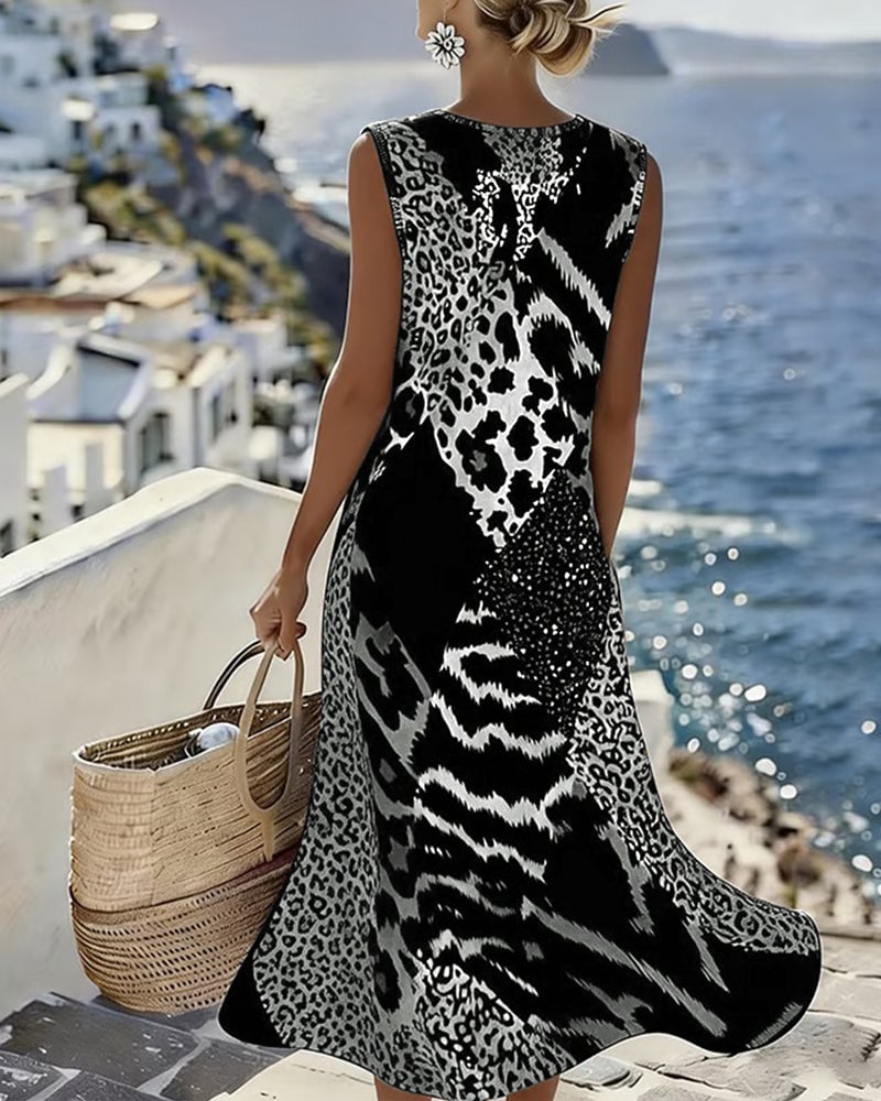 Eufrozina - Rochie Patchwork Cu Imprimeu Leopard