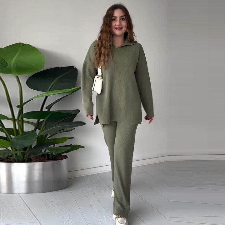 Alyana – Set de Două Piese Din Tricot cu Nervuri Pentru Relaxare
