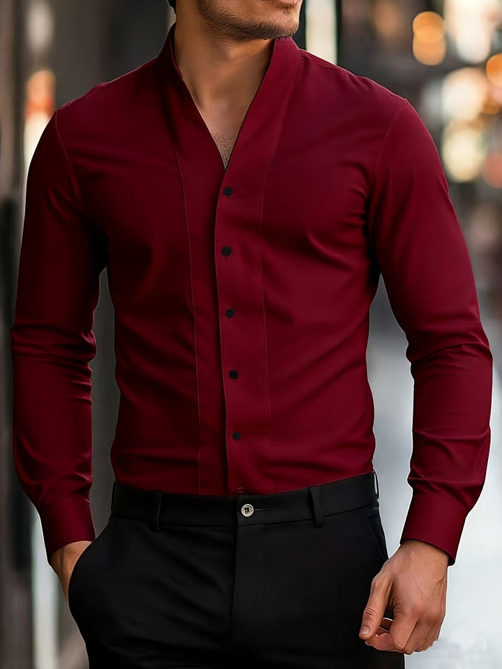 Almasbek - Cămașă Cu Mâneci Lungi Croială Slim Fit Și Decolteu În V