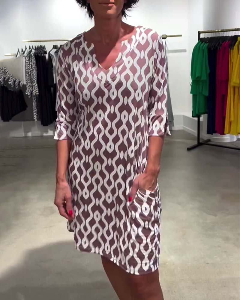 Jacqueline - Rochie imprimată, lungime medie, guler înalt