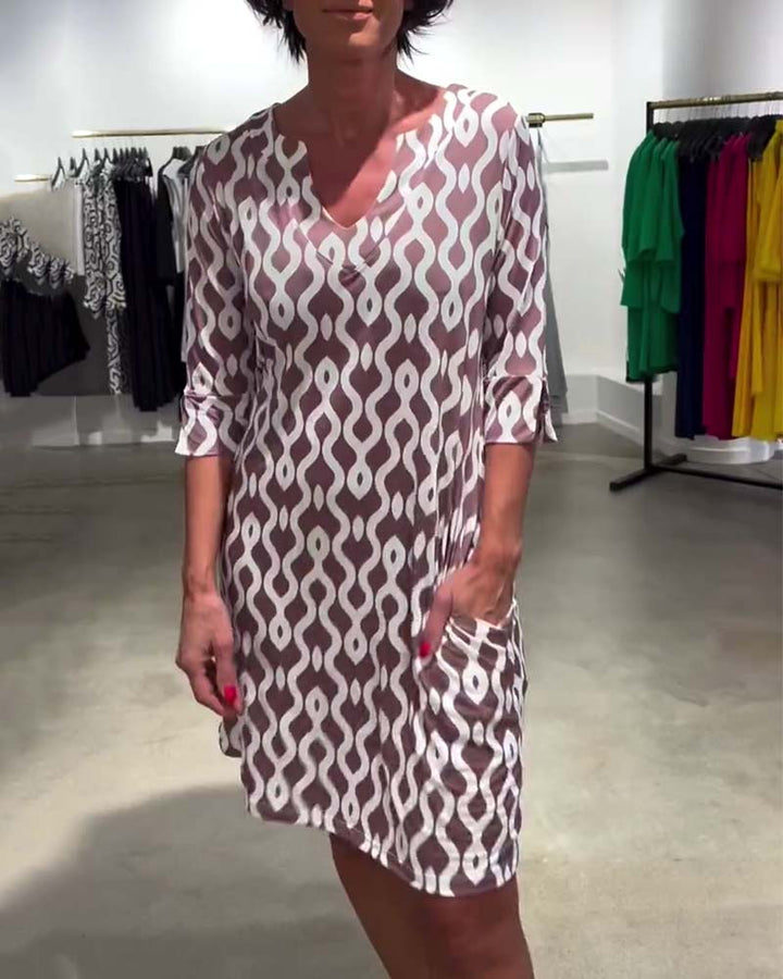 Jacqueline - Rochie imprimată, lungime medie, guler înalt
