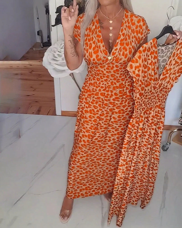 Erendira - Rochie Elegantă Cu Decolteu în V și Imprimeu Leopard