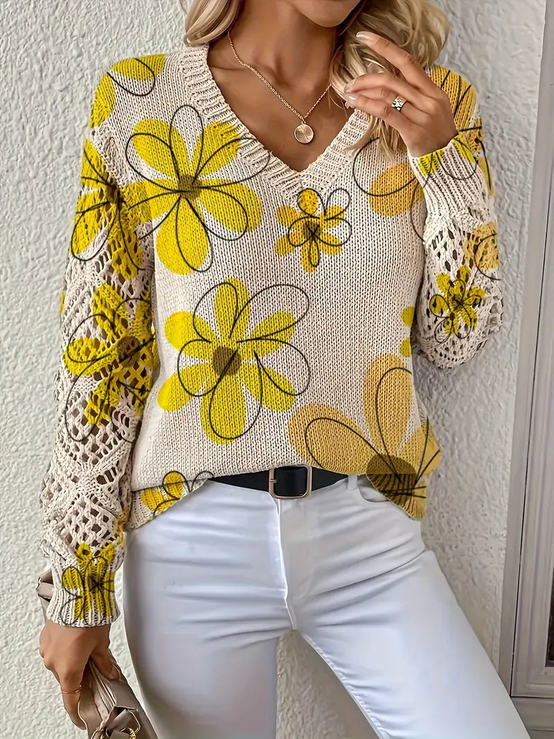 Marzena - Pulover Elegant Cu Mâneci Lungi și Imprimeu Floral