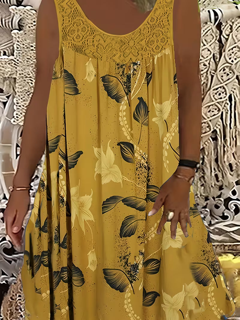 Samudri - Rochie Lungă Largă Fără Mâneci cu Guler Rotund