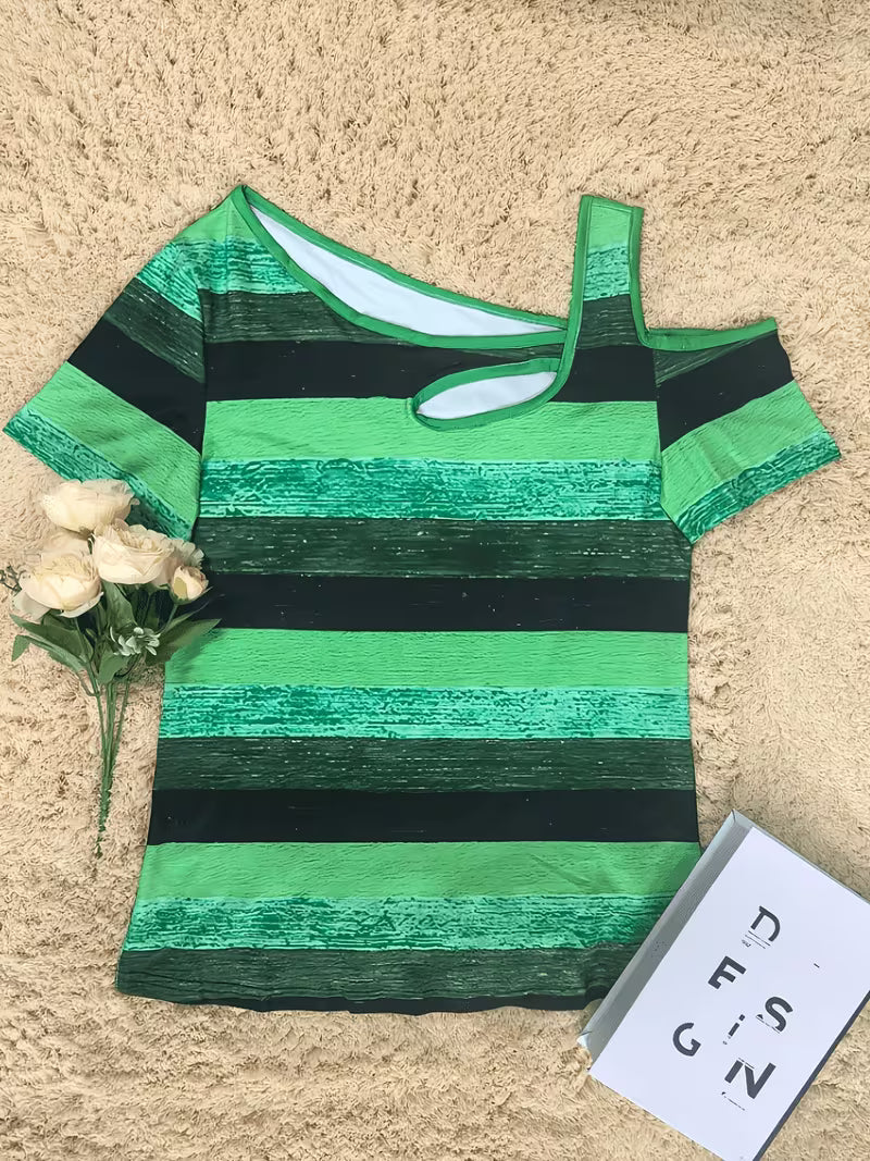 Sittina - Tricou Cu Dungi și Umeri Descoperiți